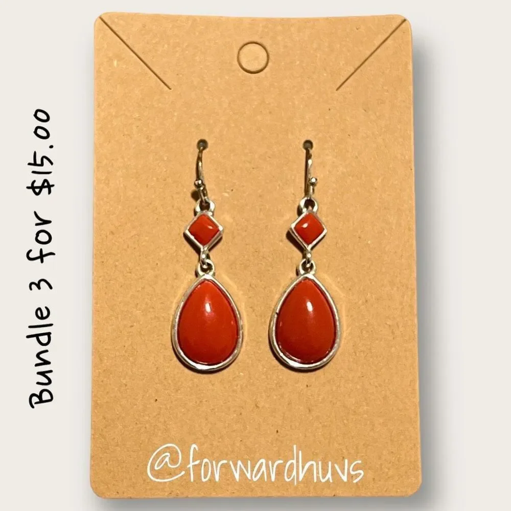 Bundle 3 for $15 Silver Tone & Burnt Orange  Circular Dangle Earrings